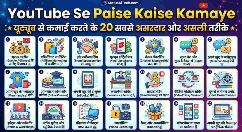 YouTube Se Paise Kaise Kamaye : 20 असरदार और असली तरीके ।