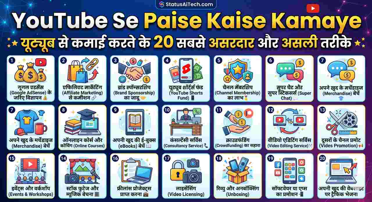 YouTube Se Paise Kaise Kamaye : 20 असरदार और असली तरीके ।